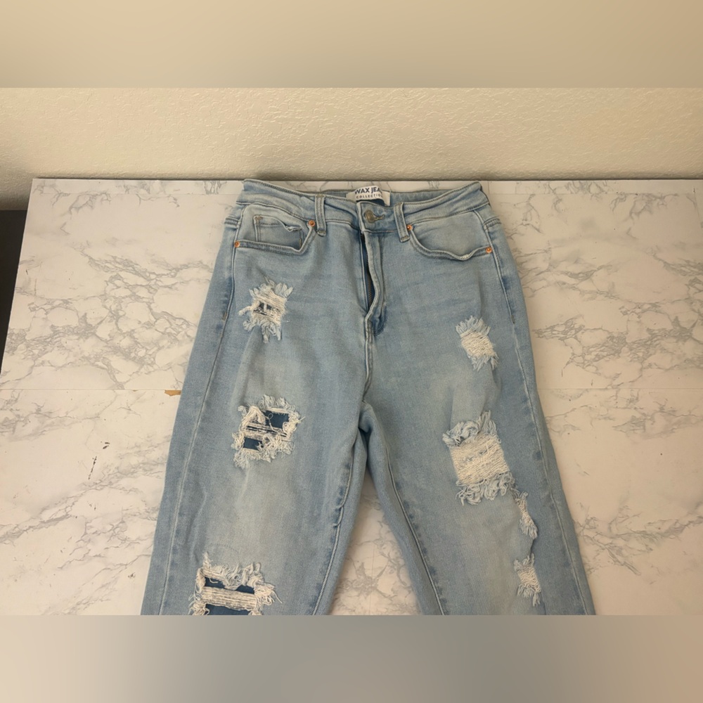Wax Jean Women’s 5 / 27 High Waisted Light Blue Distressed Skinny Leg Denim - Picture 2 of 5